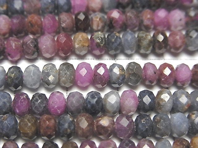 [Video] High Quality! Ruby & Sapphire AA++ Faceted Button Roundel 5x5x3mm half or 1strand beads (aprx.15inch / 37cm)