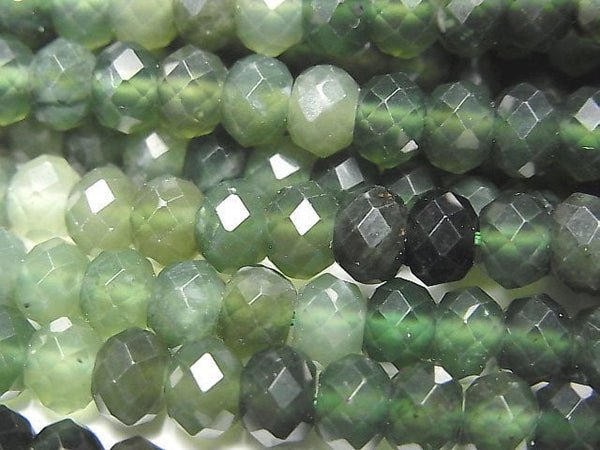[Video] High Quality! Nephrite Jade AA++ Faceted Button Roundel 6x6x3.5mm 1strand beads (aprx.15inch / 37cm)