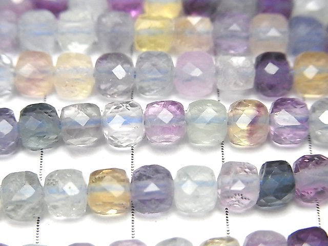[Video] High Quality! Multicolor Fluorite AA++ Cube Shape 4x4x4mm 1strand beads (aprx.15inch / 36cm)