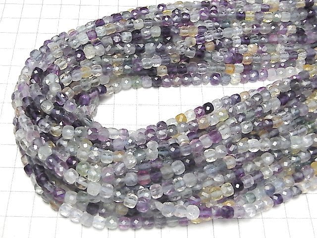 [Video] High Quality! Multicolor Fluorite AA++ Cube Shape 4x4x4mm 1strand beads (aprx.15inch / 36cm)