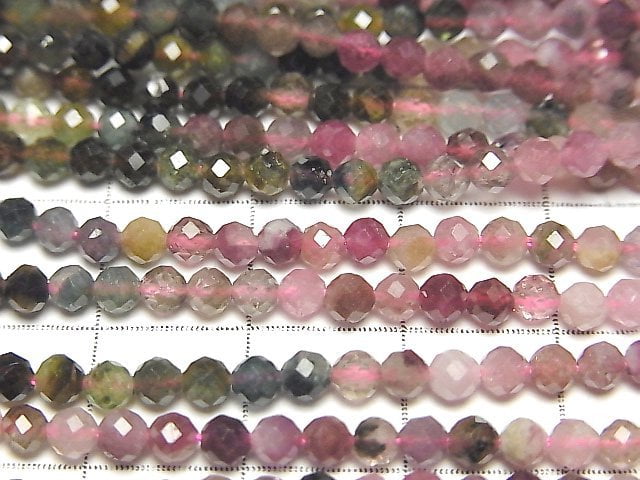 [Video] High Quality! Multicolor Tourmaline AA++ Faceted Round 3mm 1strand beads (aprx.15inch / 37cm)