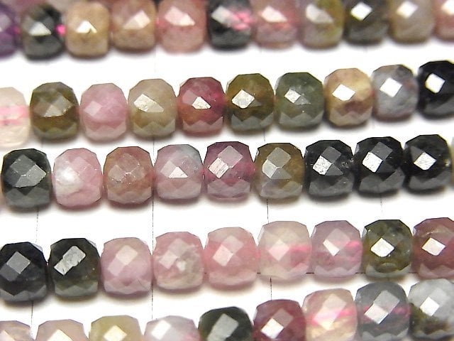 [Video] High Quality! Multicolor Tourmaline AA+ Cube Shape 4x4x4mm half or 1strand beads (aprx.15inch / 37cm)