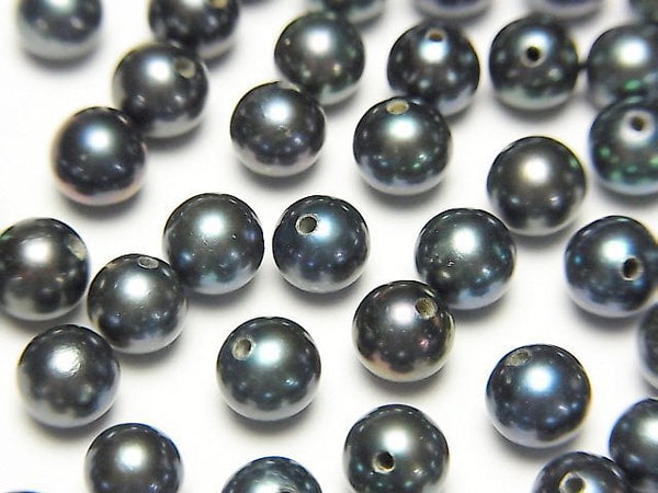 [Video] Fresh Water Pearl AAA Round 5-5.5mm [Half Drilled Hole ] Metallic Navy 2pairs