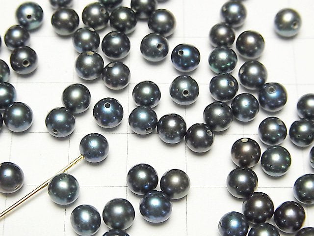 [Video] Fresh Water Pearl AAA Round 5-5.5mm [Half Drilled Hole ] Metallic Navy 2pairs