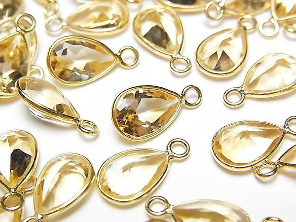 [Video]High Quality Citrine AAA Bezel Setting Pear shape Faceted 10x7mm 18KGP 3pcs