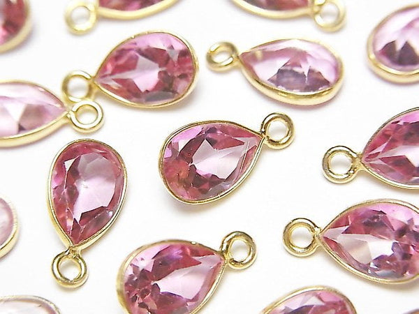 [Video] High Quality Pink Topaz AAA Bezel Setting Pear shape Faceted 10x7mm 18KGP 2pcs