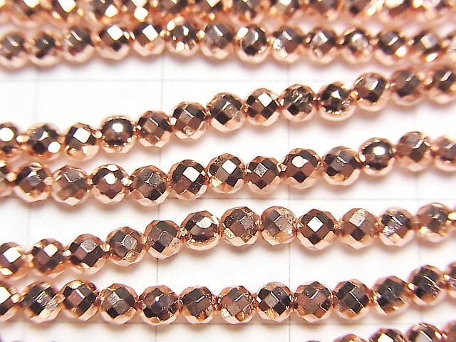 [Video] High Quality! Hematite Faceted Round 3mm Pink Gold Coating 1strand beads (aprx.15inch / 37cm)