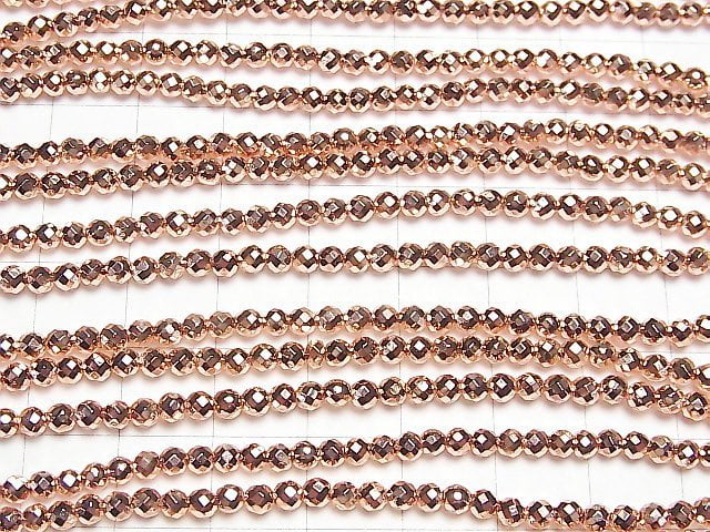 [Video] High Quality! Hematite Faceted Round 3mm Pink Gold Coating 1strand beads (aprx.15inch / 37cm)