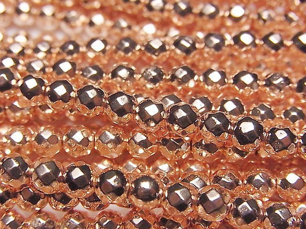 [Video] High Quality! Hematite Faceted Round 4mm Pink Gold Coating 1strand beads (aprx.15inch / 37cm)