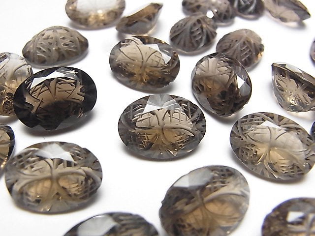 [Video] High Quality Smoky Quartz AAA Carved Oval Faceted 14x10mm 2pcs