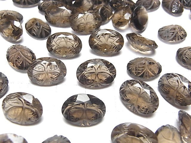 [Video] High Quality Smoky Quartz AAA Carved Oval Faceted 14x10mm 2pcs