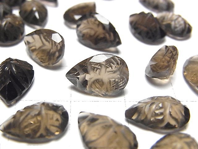 [Video] High Quality Smoky Quartz AAA Carved Pear shape Faceted 12x8mm 3pcs