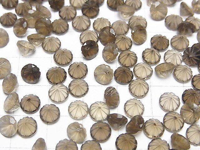 [Video] High Quality Smoky Quartz AAA Carved Round Faceted 6x6mm 5pcs