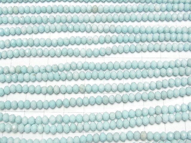 [Video] High Quality! Magnesite Turquoise Faceted Button Roundel 4x4x3mm 1strand beads (aprx.15inch / 37cm)