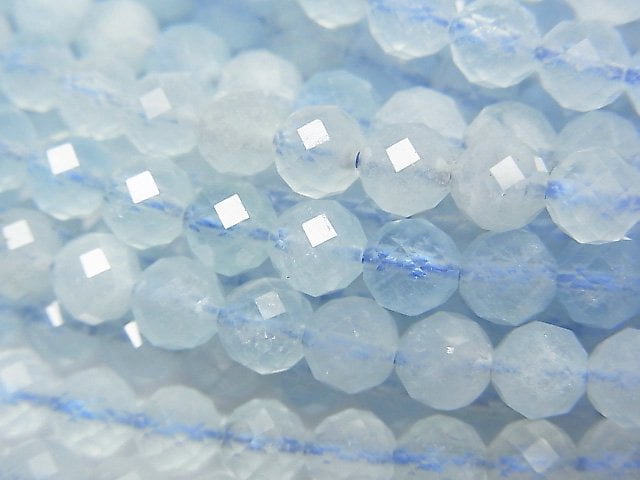 [Video] High Quality! Aquamarine AAA- Faceted Round 5mm half or 1strand beads (aprx.15inch / 38cm)