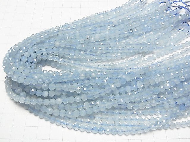 [Video] High Quality! Aquamarine AAA- Faceted Round 5mm half or 1strand beads (aprx.15inch / 38cm)