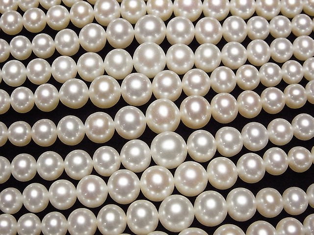 [Video] Fresh Water Pearl AAA Semi Round 3.5-9mm White Size Gradation 1strand beads (aprx.15inch / 38cm)