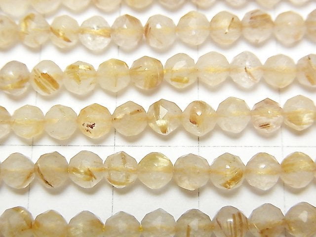 [Video] High Quality! Rutilated Quartz AA Star Faceted Round 4mm 1strand beads (aprx.15inch / 36cm)