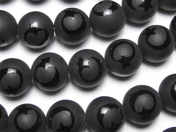 [Video] Frost Onyx Star & New Moon Round 10mm 1strand beads (aprx.15inch / 37cm)