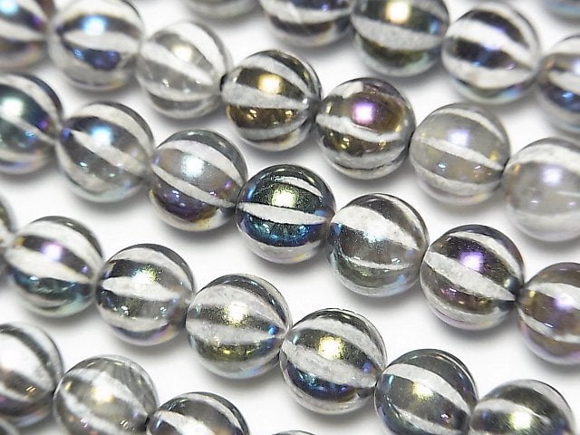 [Video] Line Carved Metallic Color Agate Round 8mm AB Coating 1strand beads (aprx.14inch / 35cm)