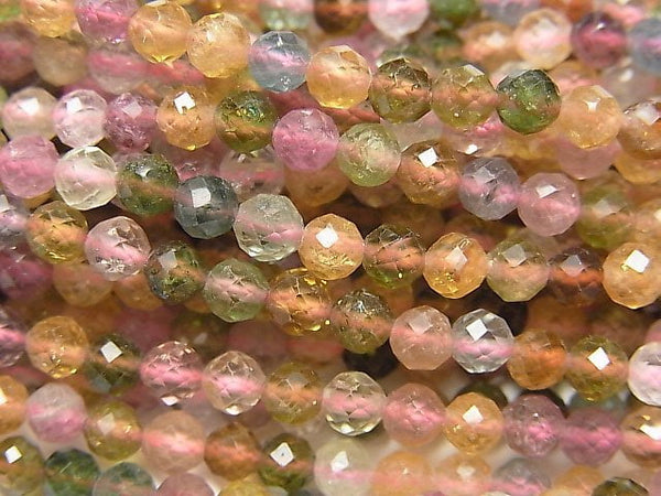 [Video] High Quality! Multicolor Tourmaline AAA- Faceted Round 3.5mm 1strand beads (aprx.15inch / 38cm)