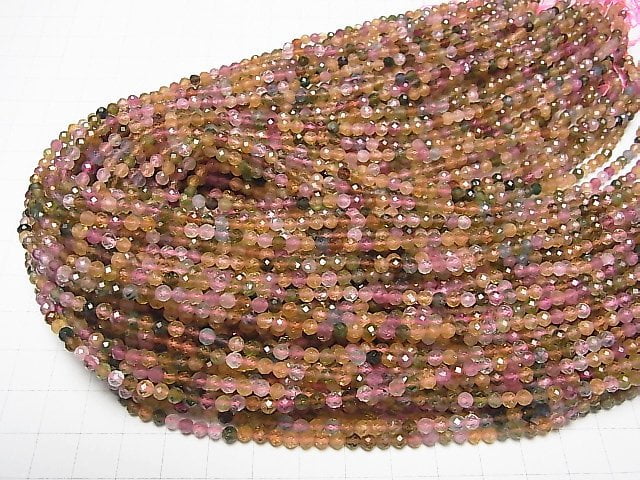 [Video] High Quality! Multicolor Tourmaline AAA- Faceted Round 3.5mm 1strand beads (aprx.15inch / 38cm)