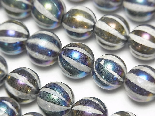 [Video] Line Carved Metallic Color Agate Round 10mm AB Coating 1strand beads (aprx.15inch / 36cm)