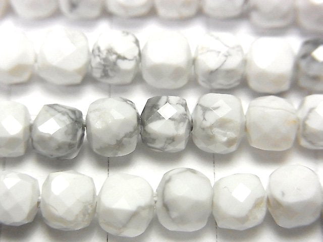 [Video] High Quality! Howlite Magnesite Cube Shape 5x5x5mm 1strand beads (aprx.15inch / 37cm)