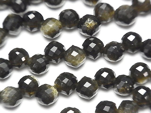 [Video] High Quality! Golden Obsidian Onion Faceted Briolette 6x6x6mm half or 1strand beads (aprx.15inch / 38cm)