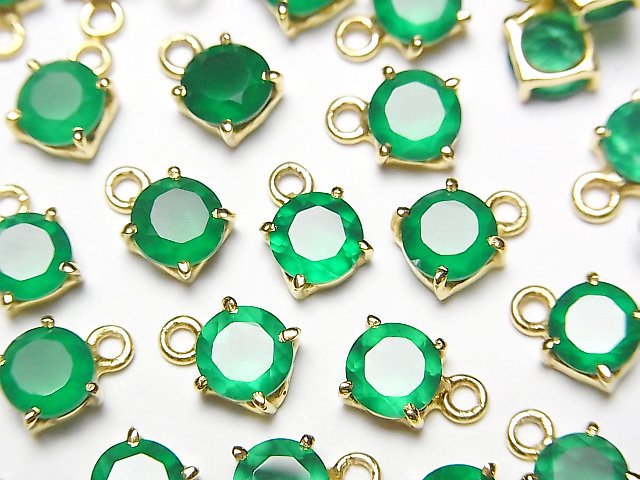 [Video] High Quality Green Onyx AAA Bezel Setting Round Faceted 6x6mm 18KGP 2pcs