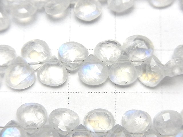 [Video]High Quality Rainbow Moonstone AAA- Chestnut Faceted Briolette half or 1strand beads (aprx.7inch/18cm)