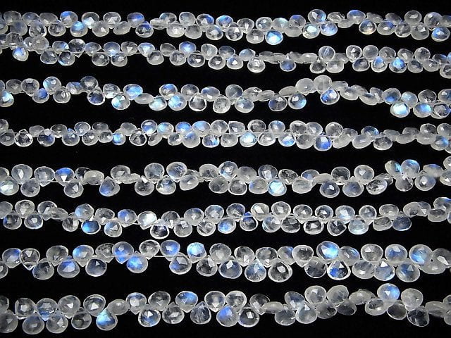 [Video]High Quality Rainbow Moonstone AAA- Chestnut Faceted Briolette half or 1strand beads (aprx.7inch/18cm)