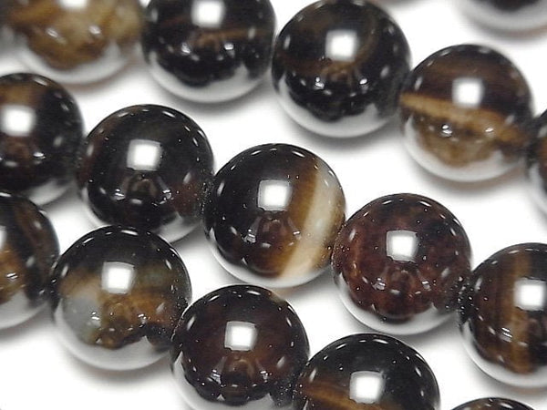 [Video] Brown-Black Agate Round 12mm 1strand beads (aprx.15inch / 37cm)