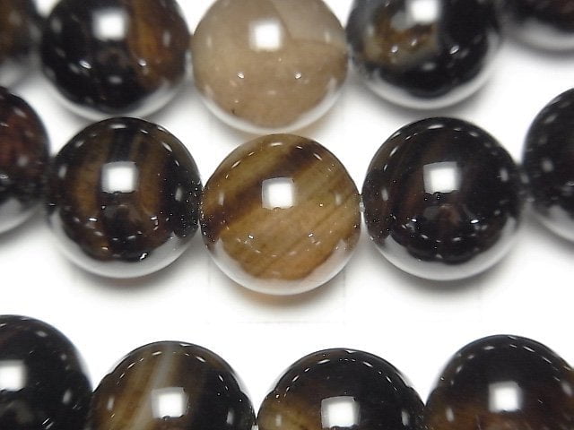 [Video] Brown-Black Agate Round 12mm 1strand beads (aprx.15inch / 37cm)