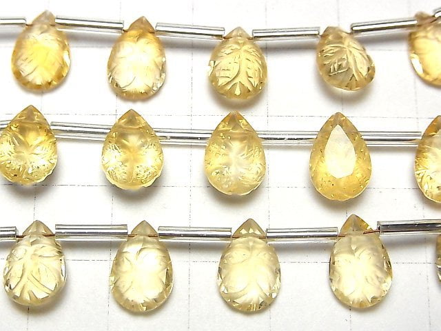 [Video]High Quality Citrine AAA Carved Pear shape Faceted 12x8mm 1strand (6pcs )