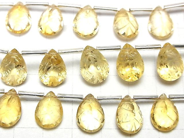 [Video] High Quality Citrine AAA Carved Pear shape Faceted 14x10mm 1strand (6pcs)