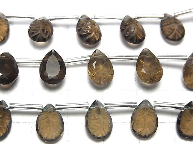 [Video] High Quality Smoky Quartz AAA Carved Pear shape Faceted 12x8mm 1strand (8pcs)