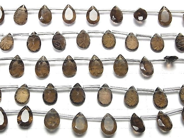 [Video] High Quality Smoky Quartz AAA Carved Pear shape Faceted 12x8mm 1strand (8pcs)