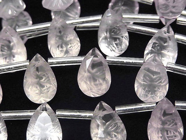 [Video]High Quality Rose Quartz AAA Carved Pear shape Faceted 12x8mm 1strand (8pcs )