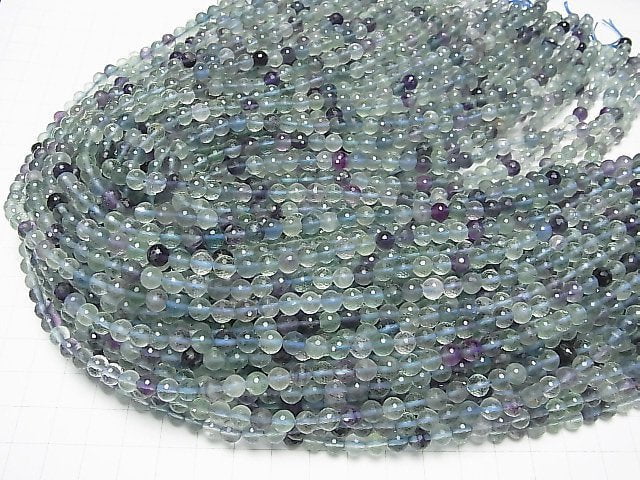 [Video] High Quality! Multicolor Fluorite AAA- 128Faceted Round 6mm 1strand beads (aprx.15inch / 38cm)