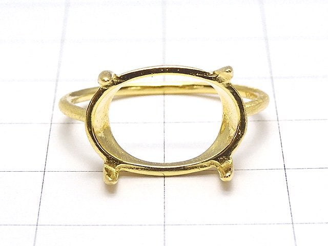 [Video] Silver925 Ring Frame (Prong Setting) Sideways Oval 14x10mm Hairline 18KGP 1pc