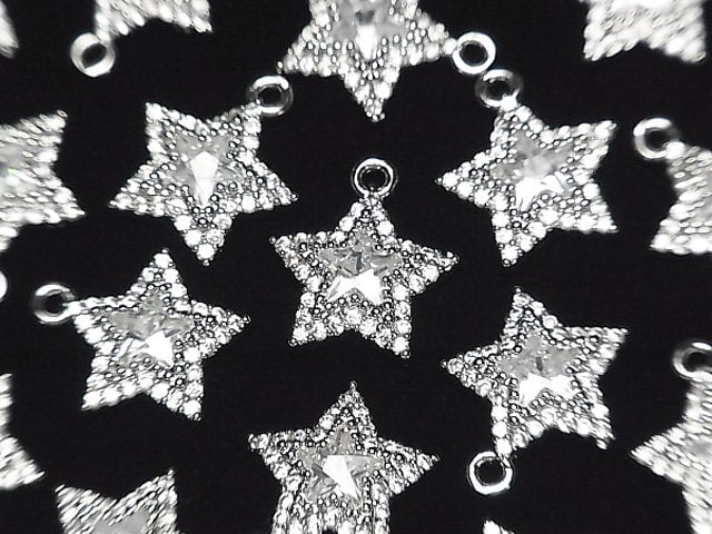 [Video] Metal Parts Star Motif Charm 13x11mm Silver Color (with CZ) 1pc