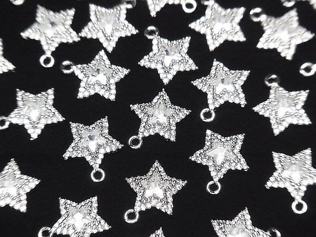 [Video] Metal Parts Star Motif Charm 13x11mm Silver Color (with CZ) 1pc