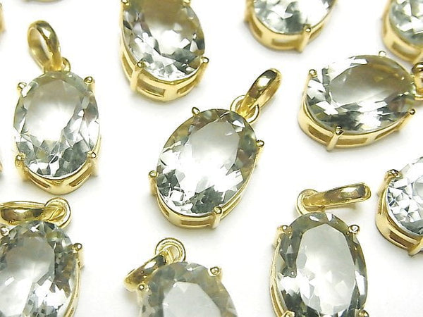 [Video] High Quality Green Amethyst AAA Oval Faceted Pendant 14x10mm 18KGP 1pc