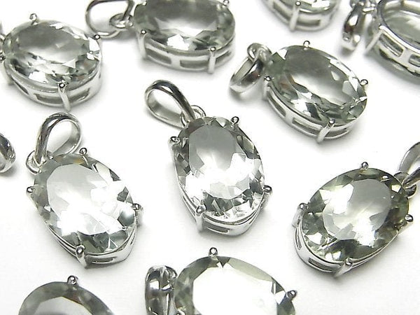 [Video] High Quality Green Amethyst AAA Oval Faceted Pendant 14x10mm Silver925 1pc