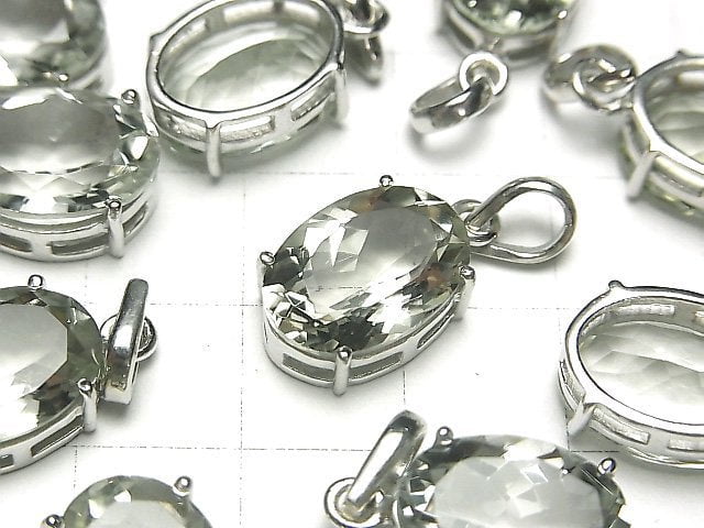 [Video] High Quality Green Amethyst AAA Oval Faceted Pendant 14x10mm Silver925 1pc
