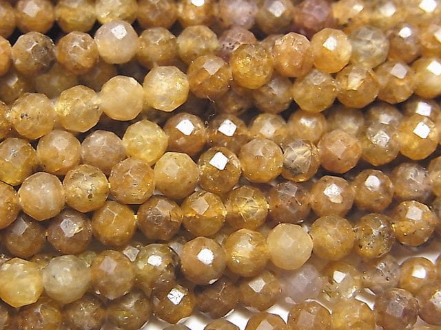 [Video] High Quality! Yellow Brown Sapphire AA Faceted Round 4mm 1strand beads (aprx.15inch / 37cm)