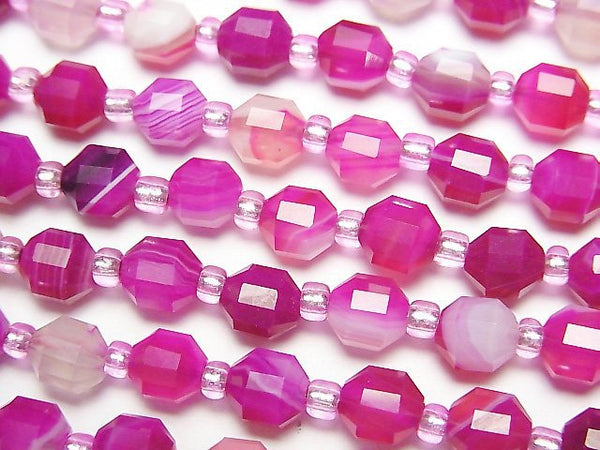 [Video] High Quality! Pink Stripe Agate Double Point Faceted Tube 6x5mm 1strand beads (aprx.15inch / 37cm)