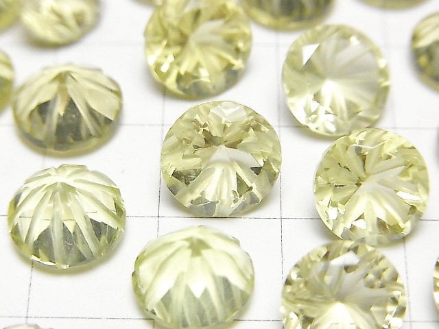 [Video] High Quality Lemon Quartz AAA Carved Round Faceted 10x10mm 2pcs