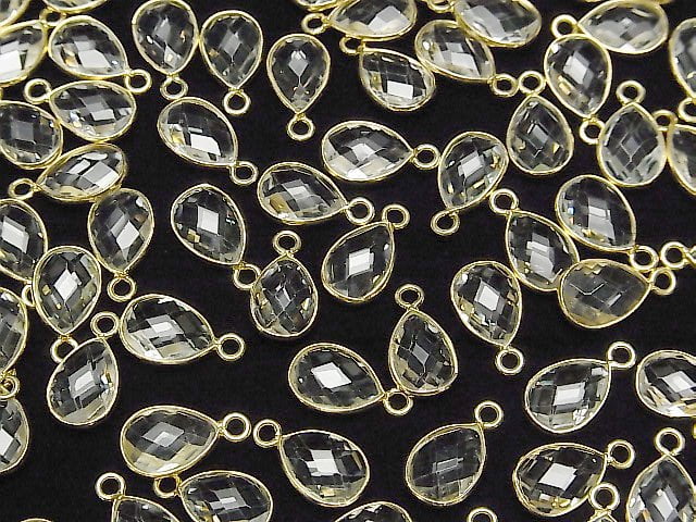 [Video] High Quality White Topaz AAA Bezel Setting Faceted Pear Shape 11x8mm 18KGP 3pcs